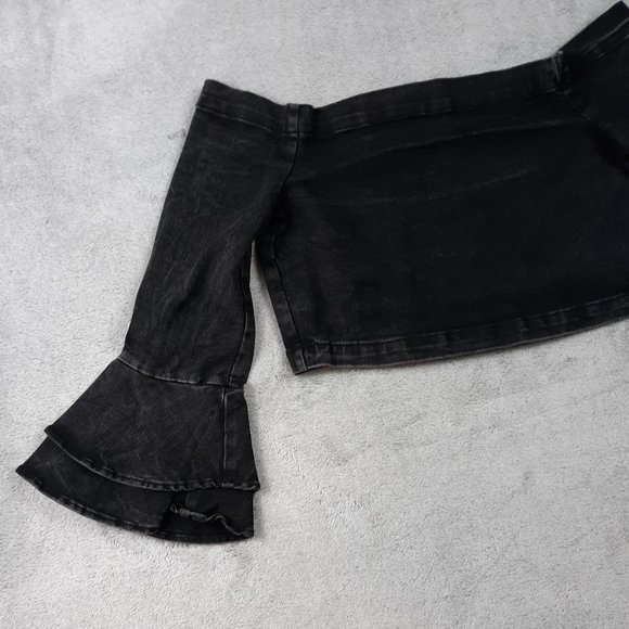 Zara Woman Black Denim Bell Sleeve Crop Top S - Picture 3 of 9